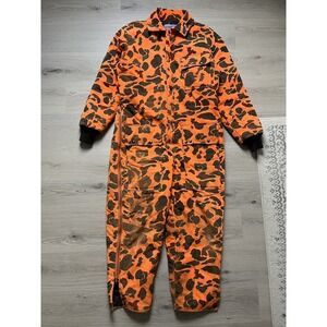 Vintage‎ SafTbak Orange Camouflage Coveralls Chiller Killer Hunting Suit Large